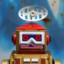 Roboter - Roboter mit Trommel - goldfarben - Blechroboter