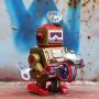 Robot - Robot with drum - gold - tin robot