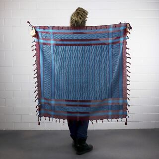 Kufiya (Shemagh) Rouge-bordeaux Et Turquoise - 100% Coton, 100x100 Cm, Style Ethno, Lavage Main