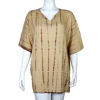 Camisa algodón manga corta marrón-beige camisa batik