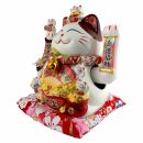 Gatto della fortuna - Gatto cinese - Porcellana 25 cm bianco - Maneki Neko di alta qualità 05