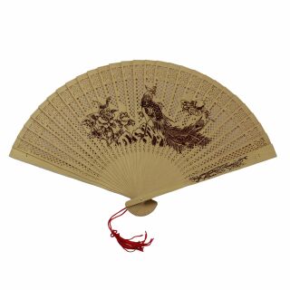 Fan - frond - foldable fan - hand fan - phoenix motif - beige