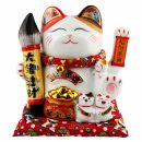 Lucky cat - Porcelain 21,5 cm white - High quality Maneki...