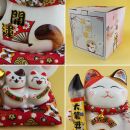 Agitando gato chino - Porcelana 21,5 cm blanco - Maneki Neko de alta calidad 03