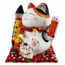 Agitando gato chino - Porcelana 21,5 cm blanco - Maneki...