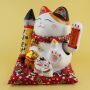 Agitando gato chino - Porcelana 21,5 cm blanco - Maneki Neko de alta calidad 03