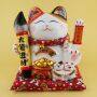 Agitando gato chino - Porcelana 21,5 cm blanco - Maneki Neko de alta calidad 03
