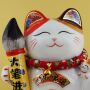 Agitando gato chino - Porcelana 21,5 cm blanco - Maneki Neko de alta calidad 03