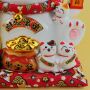 Agitando gato chino - Porcelana 21,5 cm blanco - Maneki Neko de alta calidad 03