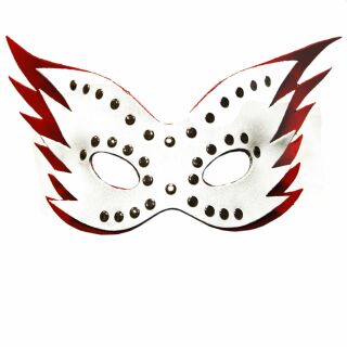 Venezianische Maske - Ledermaske mit Nieten - weiß-rot