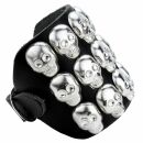 Leather bracelet with skull studs - black - rivet strap...