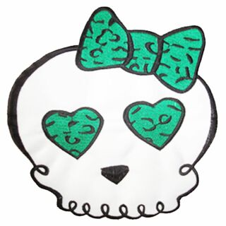 Backpatch - Skull with heart &amp; bow - green