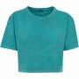 Ladies Acid Washed Cropped Tee teal black