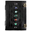 Leather notebook big - sketchbook diary with stones black