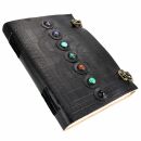 Notizbuch aus Leder groß - Skizzenbuch Tagebuch mit Steinen - schwarz