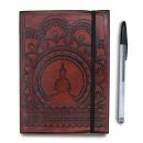 Leather notebook sketchbook diary - tibetan mandala reddish brown