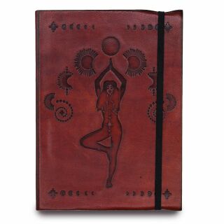 Libreta de cuero cuaderno de bocetos diario agenda - diosa cósmica marrón rojizo