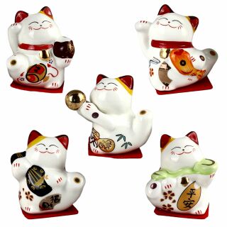 Gatitos de cerámica - Little Lucky Cats - Blanco - Juego de 5 - 5