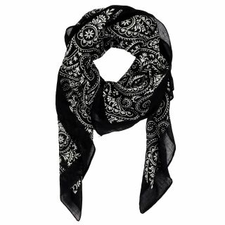Cotton scarf Paisley Spiral allover black-white square cloth
