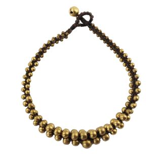 1x Fußkette Messing Perlen groß Tribal Makrameeschmuck Fußschmuck