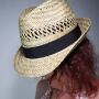 Trilby straw hat black band sun hat headgear hat straw