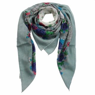 Cotton Scarf - Flowers 2 grey - squared kerchief