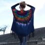 Poncho blue colourful throw over fringes batik