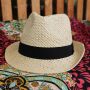 Trilby festival cappello di paglia di carta fascia nera cappello da sole copricapo paglia di carta