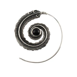 1x Spirale Ohrring Feder Stein schwarz silber Messing Creole Boho Ethno