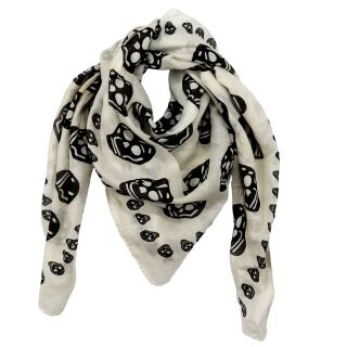 Cotton Scarf skulls white black squared kerchief
