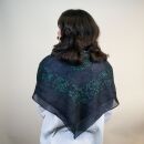 Cotton Scarf Indian pattern 1 black grey flowers green squared kerchief