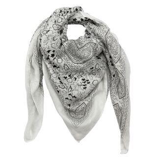Pañuelo de algodón Estampado de India 1 blanco negro flores negras Pañuelo cuadrado
