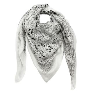 Sciarpa di cotone Modello dallIndia 1 bianco grigio fiori grigi foulard quadrato