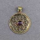 Chain pendant amulet gold mandala with stone metal