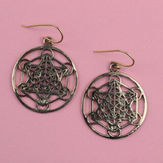 Ohrringe Metall Metatron Würfel heilige Geometrie gold Hängeohrringe Boho Ethno