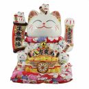 Glückskatze Maneki-neko Winkekatze aus Porzellan 30cm weiß winkende Katze 09