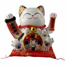 Glückskatze Maneki-neko Winkekatze aus Porzellan 26cm weiß winkende Katze