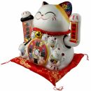 Glückskatze Maneki-neko Winkekatze aus Porzellan 26cm weiß winkende Katze