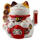 Glückskatze Maneki-neko Winkekatze aus Porzellan 20cm weiß winkende Katze