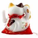 Glückskatze Maneki-neko Winkekatze aus Porzellan 20cm weiß winkende Katze