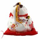 Glückskatze Maneki-neko Winkekatze aus Porzellan 20cm weiß winkende Katze