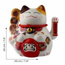 Glückskatze Maneki-neko Winkekatze aus Porzellan 20cm weiß winkende Katze