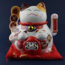 Agitando gato chino Maneki-neko porcelana 20cm gato saludando blanco