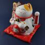 Agitando gato chino Maneki-neko porcelana 20cm gato saludando blanco