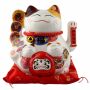 Agitando gato chino Maneki-neko porcelana 20cm gato saludando blanco