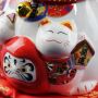 Agitando gato chino Maneki-neko porcelana 20cm gato saludando blanco