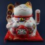 Glückskatze Maneki-neko Winkekatze aus Porzellan 20cm weiß winkende Katze