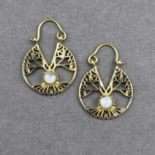 Ohrringe Baum des Lebens goldfarben Messing mit Schmuckstein Hängeohrringe Boho Ethno