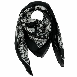 Cotton scarf skulls anthracite grey spider web barbed wire 100x100cm light neckerchief square scarf scarf