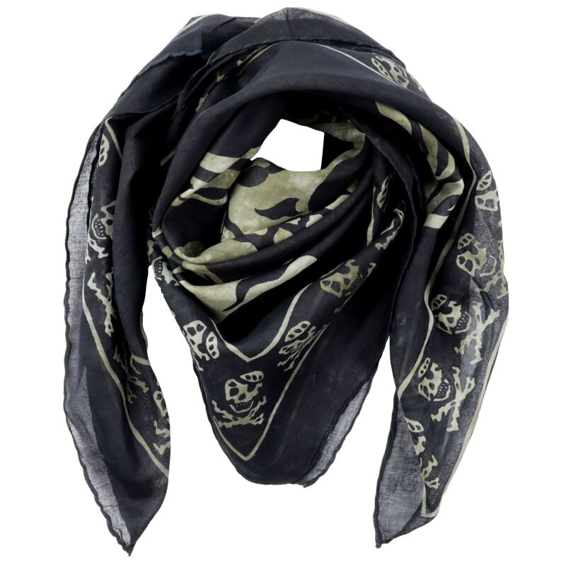 Baumwolltuch Totenkopf Pirat mit Knochen schwarz Batik grau